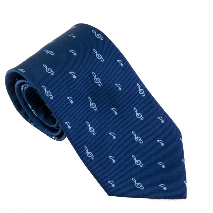 Corbata de seda azul clave de sol con estuche
