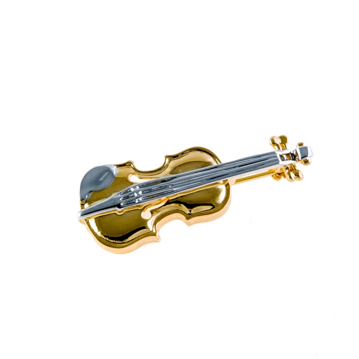 Broche 3D dorado combinado violín/viola