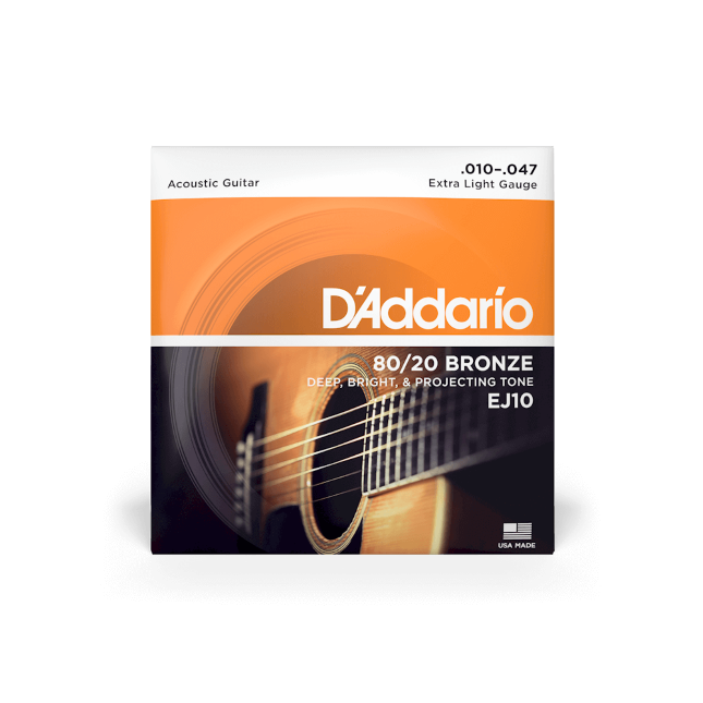 Juego de Cuerdas Guitarra Acústica D'Addario EJ10 80/20 Bronze 10-47